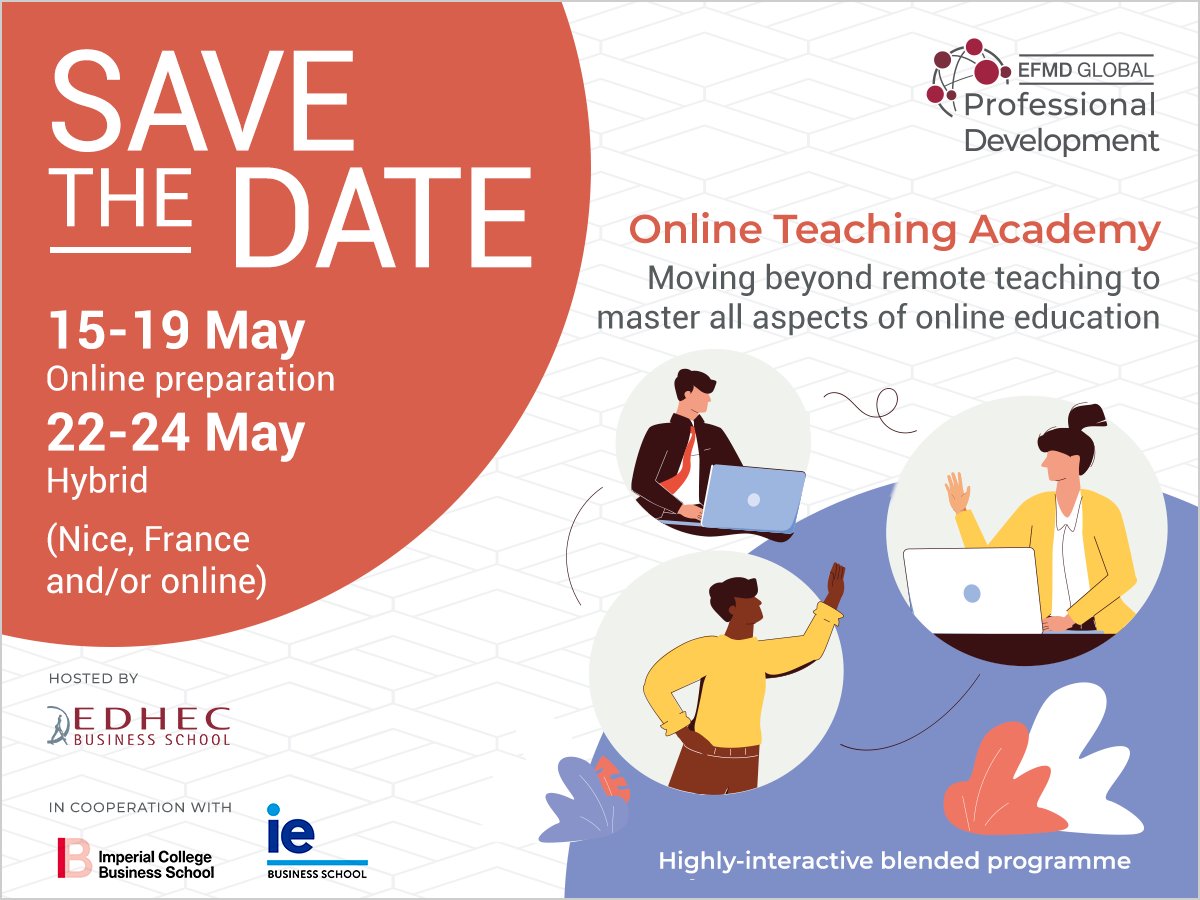 EFMDNews's tweet photo. ๐ป Would you like to gain a new perspective on your online courses? ย We invite you to join us for #EFMDota fromย 15 - 24 May. The programme will help you take practical steps to design and deliver an engaging online course.
Learn more and register ๐ https://t.co/UeZ9xB41ly https://t.co/gAeh8dA5Yj