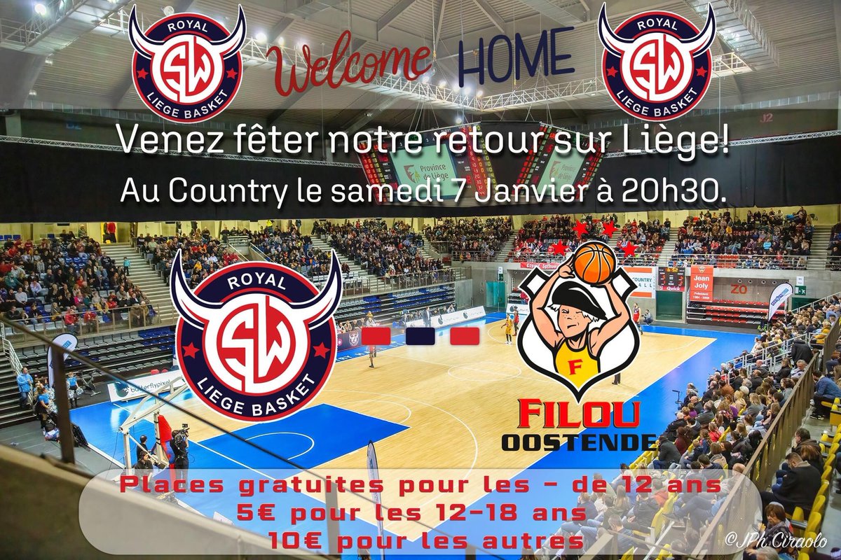 Le RSW Liège Basket revient à la maison, au Country Hall de Liège et ce 7 janvier à 20h30 en recevant Filou Ostende ! Nous avons franchi le cap des 2️⃣2️⃣5️⃣0️⃣places ! (➕7️⃣5️⃣0️⃣ places en 24h). Serez-vous des nôtres ❓Peut-on atteindre les 3️⃣0️⃣0️⃣0️⃣ ⁉️#liegebasket
