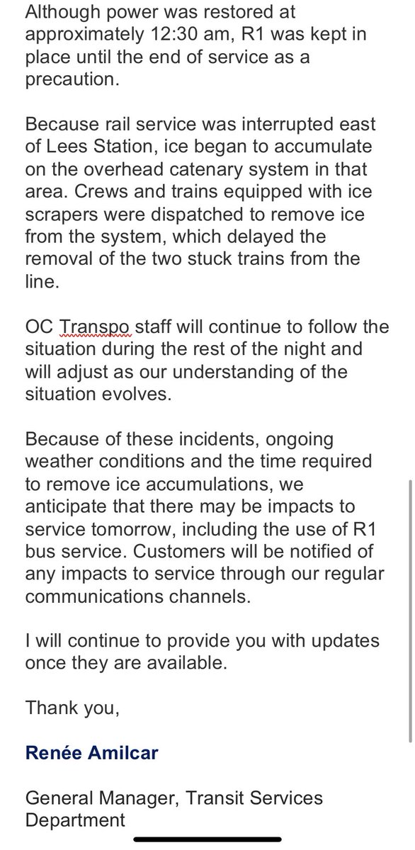 RailFansCanada's tweet photo. Update: O-Train Line 1 Weather-related issues affecting rail service. (Freezing rain last night caused service interruptions &amp; immobilized trains as well as ice buildup on the OCS contact wire while trains were stopped.)
#Ottlrt #ottawalrt #ottawa #octranspo #ottnews #ottcity https://t.co/TKaY4ShLuM