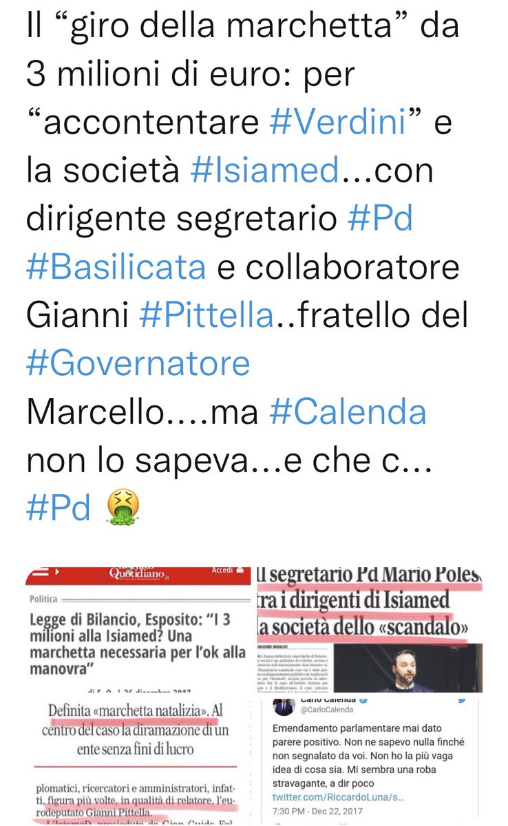 dukana2's tweet photo. @CarloCalenda @GiuseppeConteIT @emifittipaldi @DomaniGiornale Ma vafangul tu e #Fittipaldi👇perchè non parlate di #Isiamed e dei #Somma dell’impianto criminale di #Tecnoparco in #Basilicata ➡️che hai portato al #governo quando (purtroppo) eri ministro?? https://t.co/b4DUD29kIj