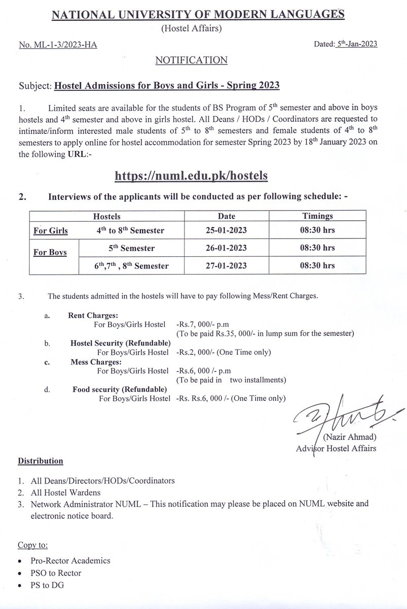 DSA_NUML's tweet photo. Hostel Admissions for Boys and Girls - Spring 2023 https://t.co/LJveX0vLti