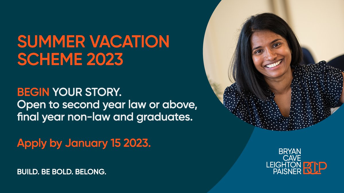 Only 10 more days until applications for our London and Hong Kong Summer Vacation Schemes close! Apply now via the link below to be considered!

bclplaw.app.candidats.io/roles

#BeginYourStory #BuildBeBoldBelong #TrainingContract #Law #SummerInternship