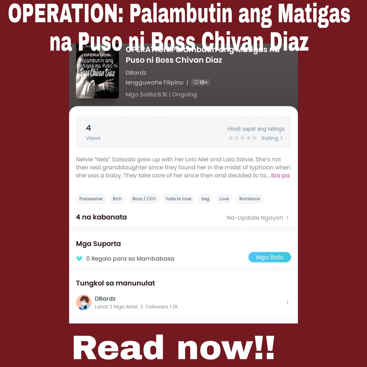 Dbardz27's tweet photo. Read now on Goodnovel App! OPERATION: Palambutin ang Matigas na Puso ni Boss Chivan Diaz is on the way! #goodnovelstory #goodnovel #goodnovelapp #goodnovelph #goodnovelpromotion @GoodnovelPH https://t.co/WvkTyWrVJ6