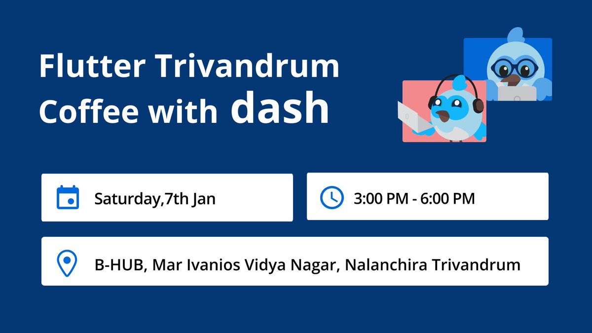 FlutterTvm's tweet image. Join us for the first "Coffee with Dash" event, hosted by Flutter Trivandrum and held at the CCCIET B-HUB Trivandrum,
meetu.ps/e/LLH64/Lk466/i
