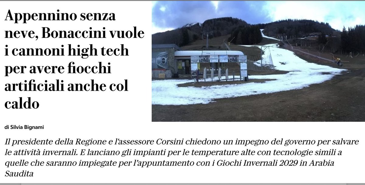 LugliSte's tweet photo. Chiedere investimenti per mantenere artificialmente ciò che non è sostenibile naturalmente è folle e ritarda il cambiamento necessario per la stessa sopravvivenza dell'economia montana. Bonaccini e la regione EmiliaRomagna si comportano come negazionisti del cambiamento climatico https://t.co/ZD7koD658W