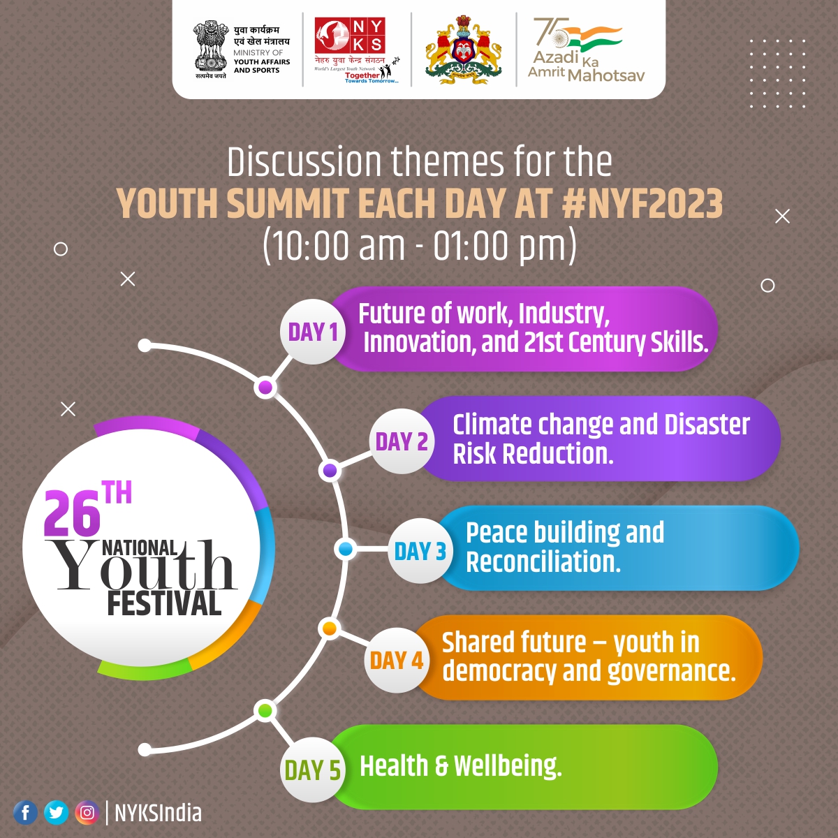 MYBharatHQ's tweet photo. The youth will have the chance to learn from the keynote address of eminent personalities and share their opinions on the current global challenges.

For more info visit: https://t.co/wg5BN1Sryl

#NYF2023 #NYKSYouthFestival #NationalYouthFestival #Youth https://t.co/wHInNCuqCK
