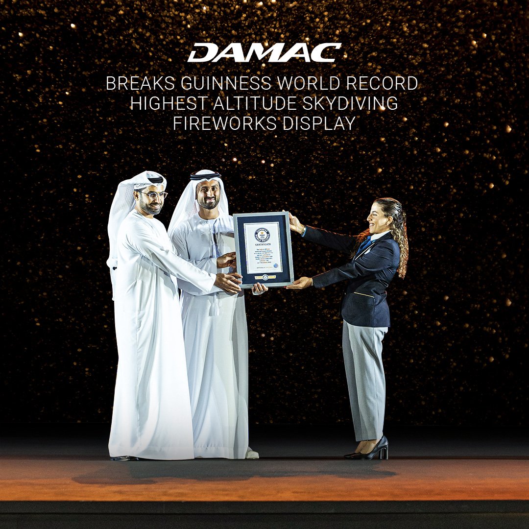 DAMACOfficial's tweet photo. #DAMAC is now a Guinness World Record holder! As part of our #DAMAC40 celebrations, we broke the record, in association with Skydive Dubai, for the highest altitude skydiving display!
To learn more about the record, click the link below:
https://t.co/7FWr9R2qKN
#40andBuilding https://t.co/KGfwKuzuOA