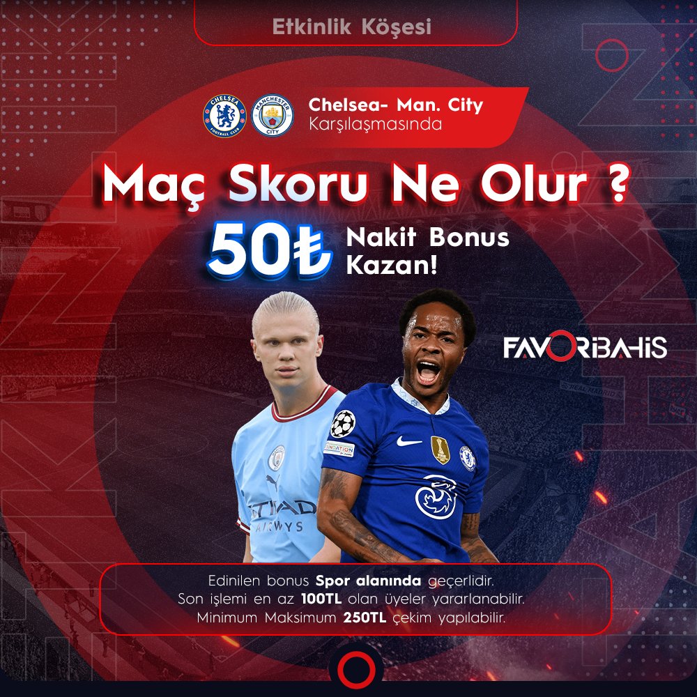 🏆 #Favoribahis'ten Günün Etkinliği!

⚽️23:00| #Chelsea🆚 #Man.City

☑️ Maç Skorunu Doğru Tahmin Et,
🎁 5️⃣0️⃣ TL Nakit Bonus Kazan!

✅ Bizi takip et ve verilen formu doldur.

📝 Form: bit.ly/05-01favori

⚠️ Form dışı katılımlar geçersizdir.