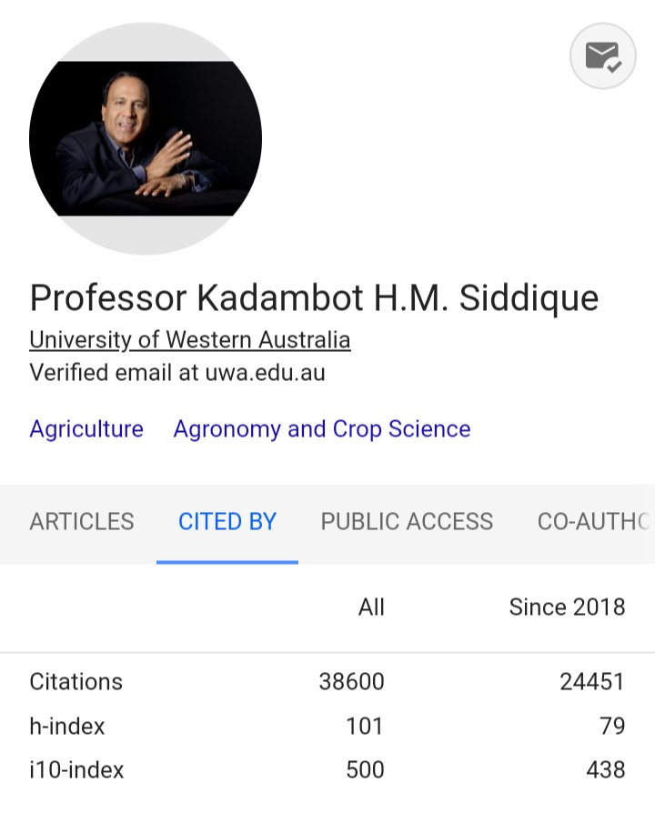 _SandeepBarwal's tweet photo. Many many congratulations Prof. Siddique Sir... @KadambotS for achieving h-index 100- in Agricultural Research.  @IOA_UWA @uwanews @UWAresearch...🎊🎊💐🎊🎊 https://t.co/iuM7KtIUXz
