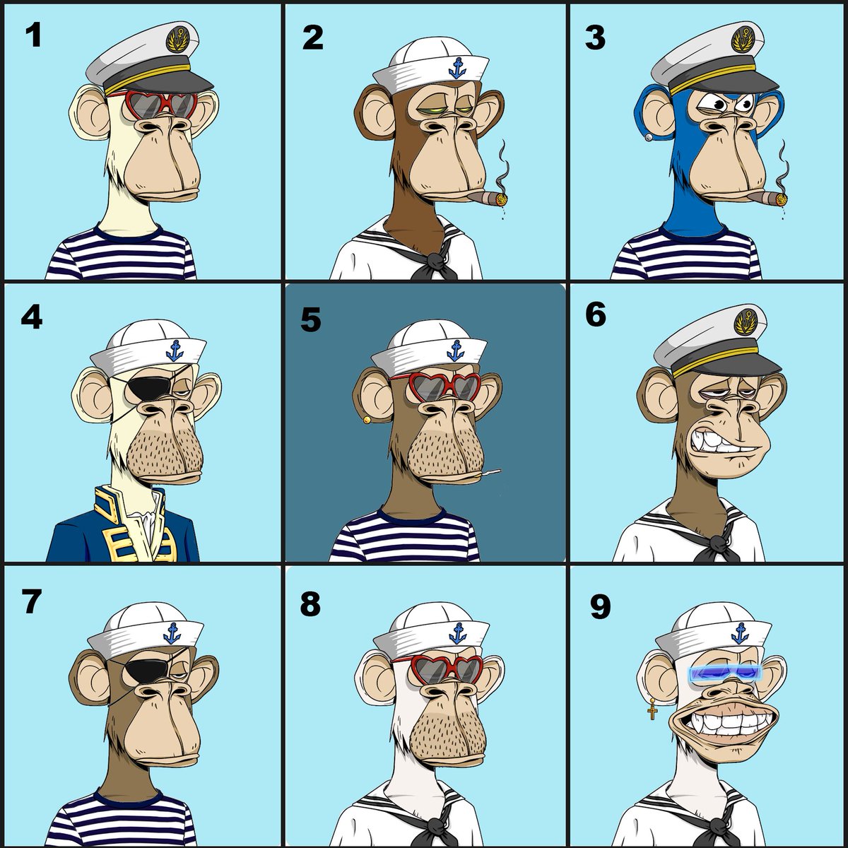 alts_btc's tweet photo. What's your favorite Yacht Club vibes ape of the collection? ⛵️⚓️🦍 @BoredApeYC https://t.co/h2whOTy0oh