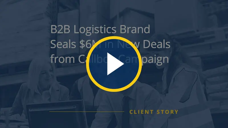 vanessamillercb's tweet photo. Looking for your next win?

Talk to us, let's make it happen.

Watch this short video to learn how Callbox helped a B2B #logistics provider expand in a new #market and close high-value #Deals faster. 👉https://t.co/Jk4TnLmL6A

#b2blogistics #b2blogisticscompany #logisticscampaign https://t.co/NIt6tiUXF1