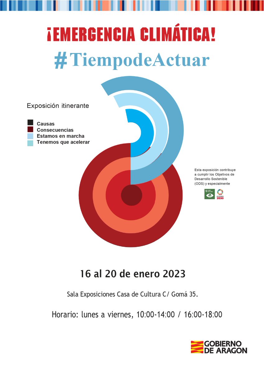 CCyEAAragon's tweet photo. 📣En 2023 continuamos con la exposición ¡EMERGENCIA CLIMÁTICA!#Tiempodeactuar🌍:

📍#Caspe del 16 al 20 de enero. Casa Cultura
📍#Teruel 23 de enero al 3 de febrero. Claustro Obispado

ℹ️Reservas:
636 187 703-615 555 222 
contacta@nomadas-ma.es

#EACC2030 #EAREA #CambioClimatico https://t.co/wesG0yjfBx
