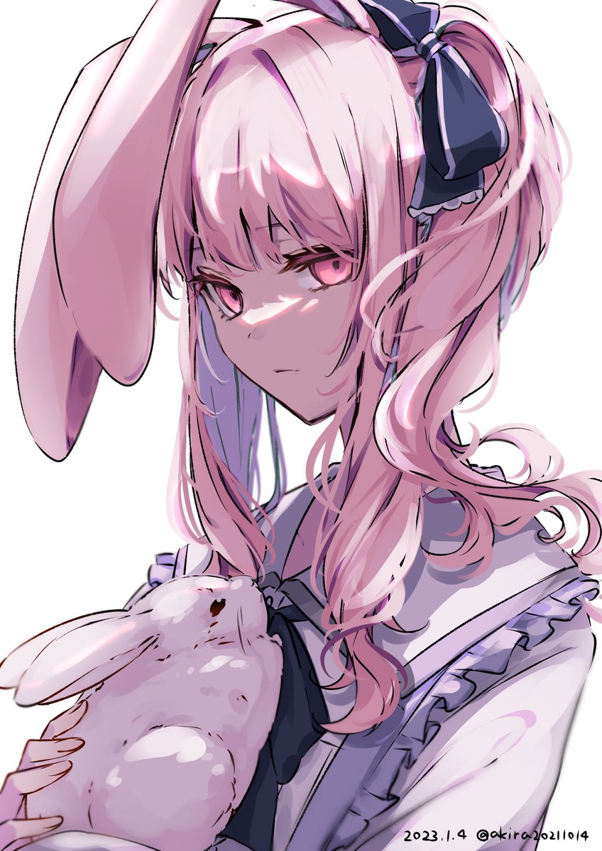 pink hair 1other rabbit ears animal ears pink eyes holding animal rabbit  illustration images