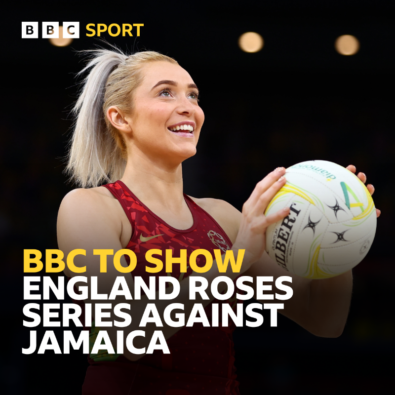 BBCSport's tweet photo. Exciting news! 🎉

🏐 @EnglandNetball's series against @NetballJamaica will be shown on the BBC!

📺 Watch all three matches live on @BBCThree, @BBCTwo and @BBCiPlayer from Wednesday 11 January.

More details ⬇

#BBCNetball