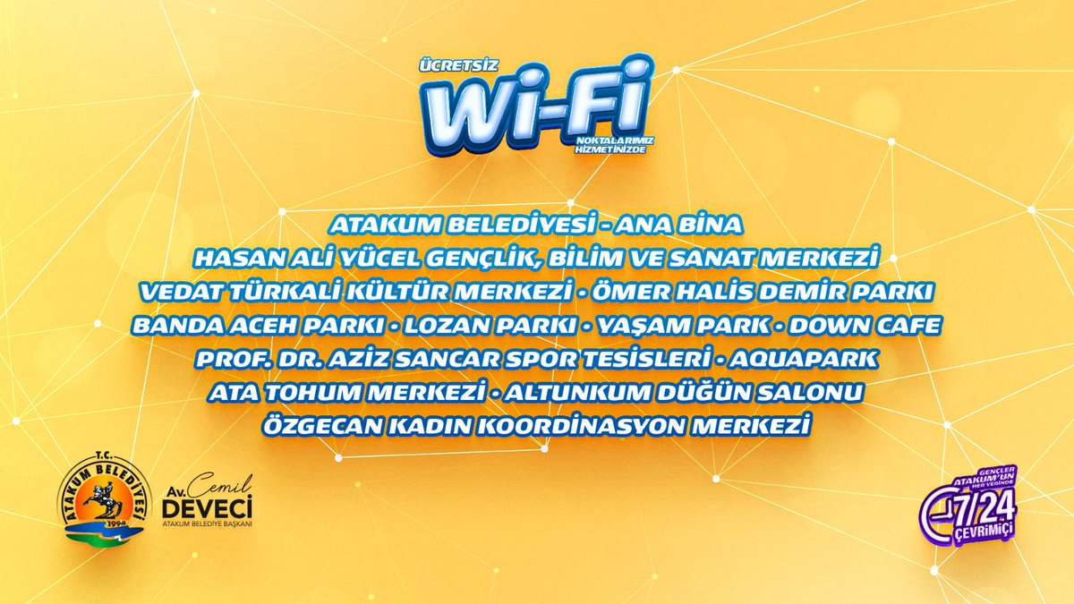 Gençlerimize müjde, ücretsiz Wi-Fi noktalarımız hizmetinizde.

Gençler, artık Atakum'un her yerinde 7/24 ONLAYN. 😎

👉google.com/maps/d/u/2/edi…