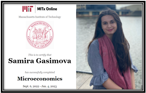KhazarEconomics's tweet image. #KhazarUniversity proudly congratulates Samira Gasimova, for achieving a high score - 90% out of 100% - on the course of “Microeconomics” within the MIT MicroMasters program.
#MicroMasters #KhazarUniversity #MIT #Socar