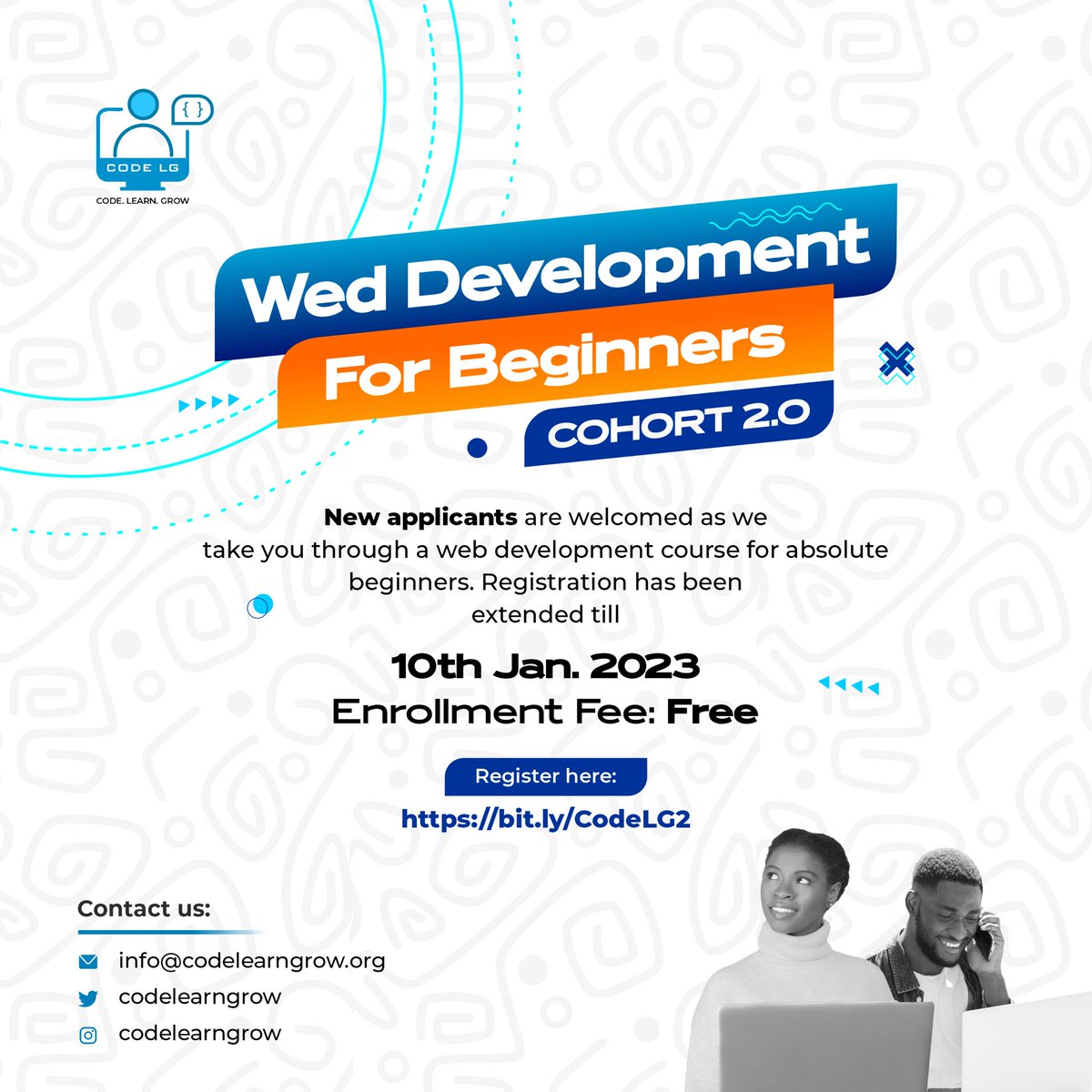 codelearngrow's tweet image. We are excited to announce to you that registration for cohort 2.0 has been extended till 10th January, 2023.
Click the link below to enroll ⬇️

bit.ly/CodeLG2
#CodeNewbies #CodeNewbie #codelearngrow #webdevelopment
