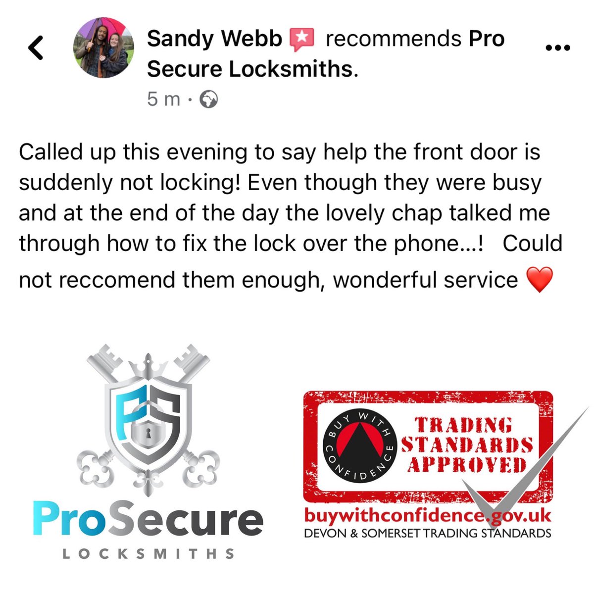 prosecurelock's tweet photo. Had a nice review the other evening. This customer’s lock had failed and couldn’t lock the front door. I was unable to attend as fully booked but helped her over the phone to get the lock back to working order. Sometimes it’s just nice to be nice 👍🏻 @BWCsouthwest @TorquayNetwork https://t.co/JbhqgrQEgE
