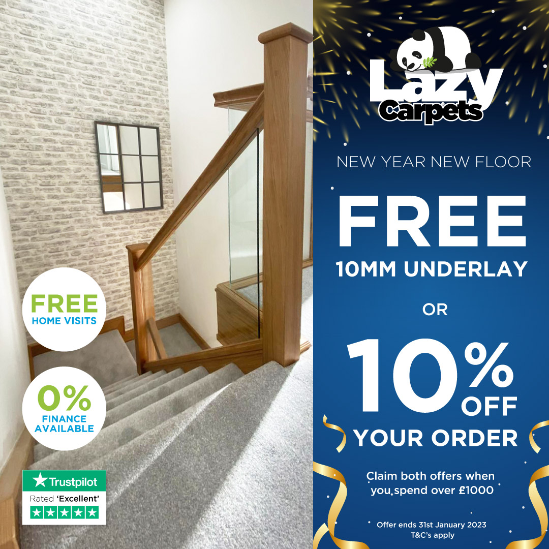 🔷🐼New Year New Floor🐼🔷
We've some fantastic offers for you when you order with us this January.

1 🐼 Free upgrade to our PREMIUM 10mm underlay.
or
2 🐼 10% off your order.
or
3 🐼 If you spend more than £1000 with us you can claim both.