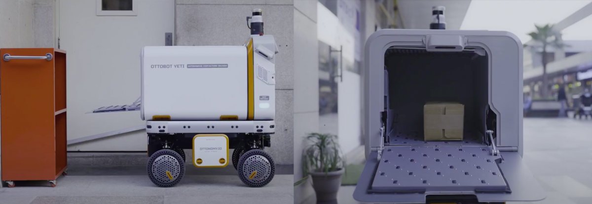 Tech_Clipper's tweet image. Ottonomy debuted a new model, Yeti, which stands out from other models primarily thanks to the addition of a clever auto dispense mechanism designed to eliminate the need for a person to be present to receive the package. 

Source: @TechCrunch