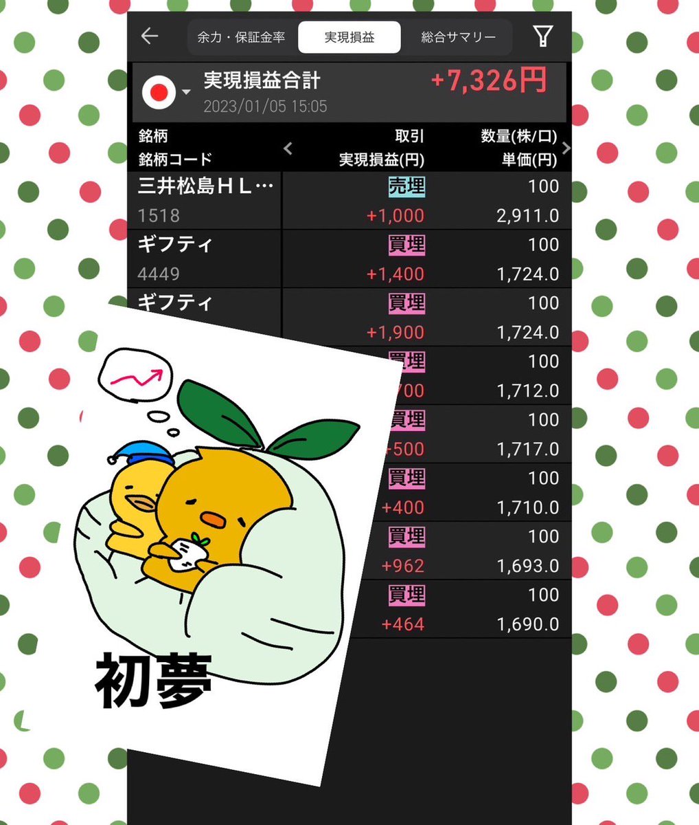 kabupinoco's tweet photo. 🐥初夢🐥
初売り＆空売り
#空売り #初夢 https://t.co/dgYO90bSvL