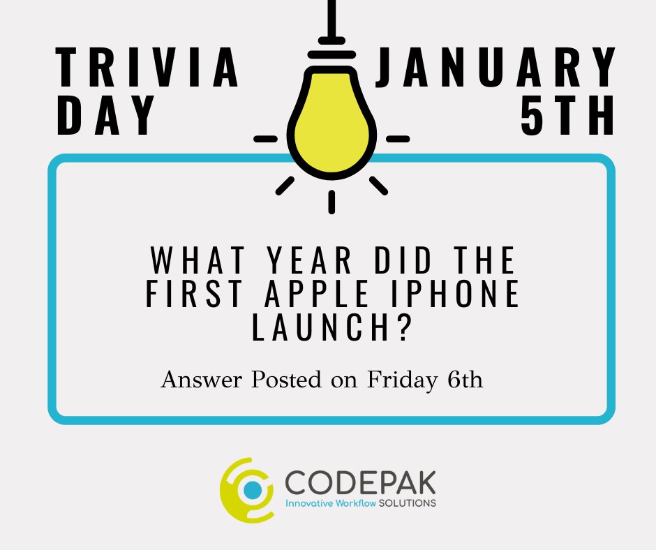 CodepakSolution's tweet image. It´s Trivia Day! Do you know the answer to this question?
Which year did the first Apple IPhone Launch?
Comment in the comments below.
