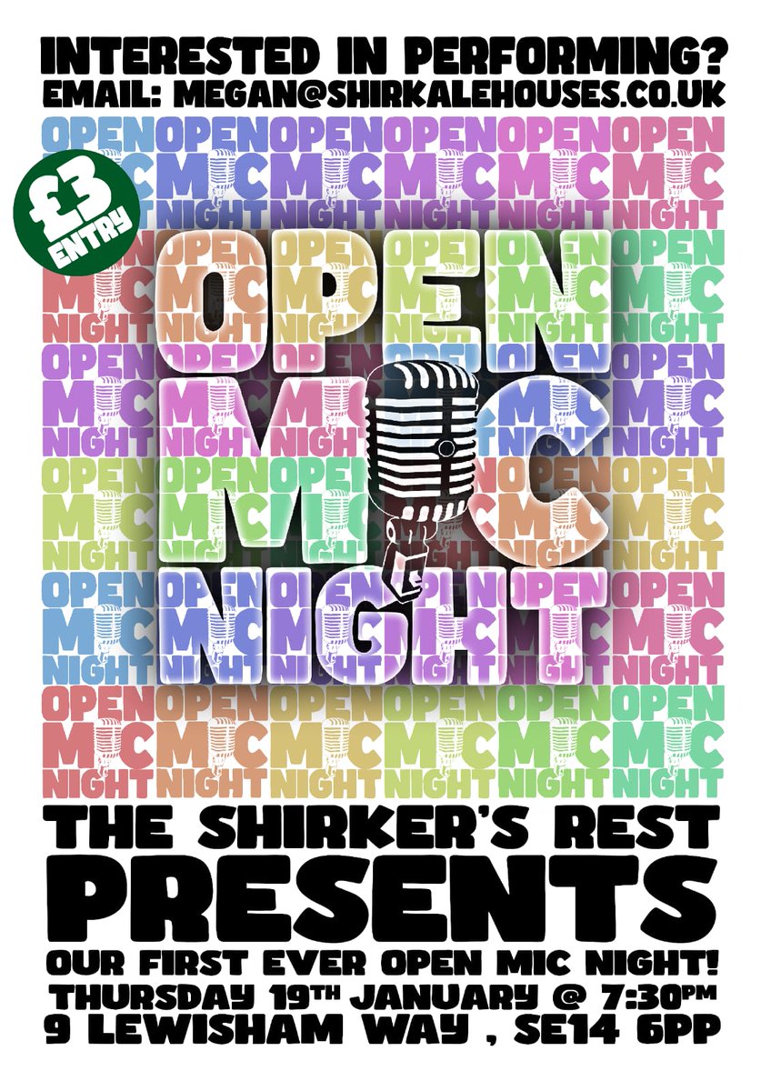 OPEN MIC NIGHT @ The Shirker's.

Thursday, 19th January. Just £3 entry.

If you are interested in performing, please email Megan: megan@shirkalehouses.co.uk