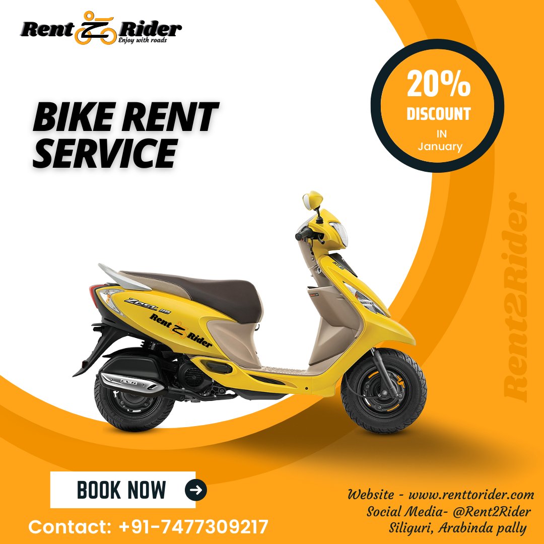 Rent2Rider's tweet image. The Rent2Rider is a bike rental company in Siliguri. 
Rent2Rider has almost all models and brands of bike rent available,   like- Activa 110, Jupiter Ntorq 125, Access 125, #Avenger220, #Pulsar220,  #Xpulse 200, #Apache  #RE Classic 500, RE #Himalayan 411, #Hornet 160R etc.