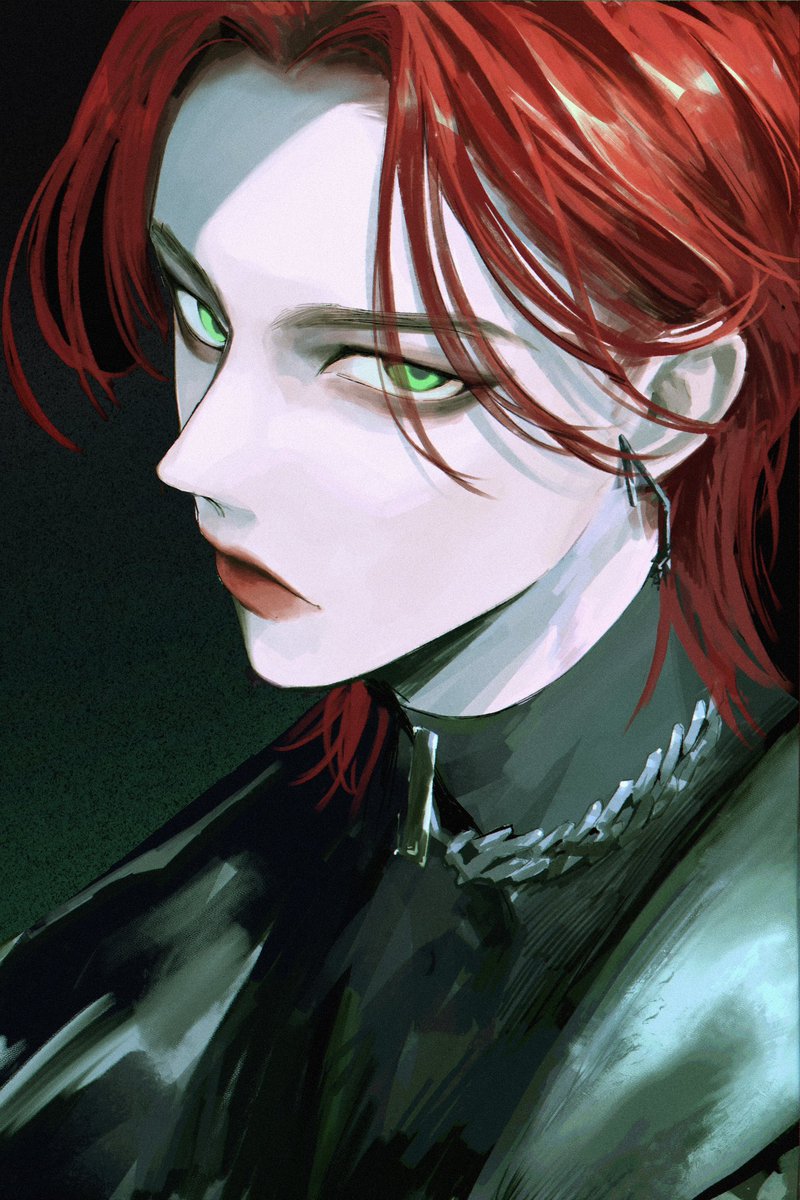 jewelry green eyes solo red hair earrings looking at viewer short hair  illustration images