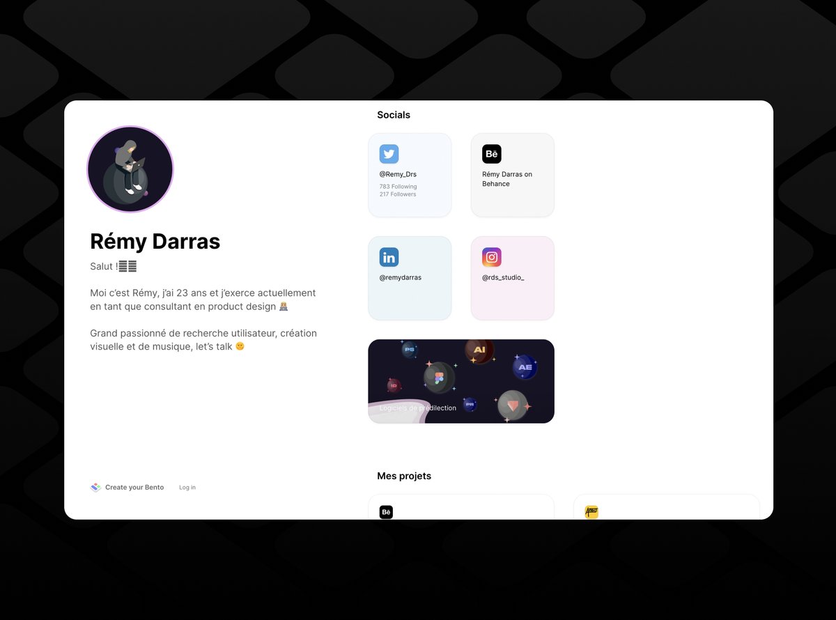 nice Bento, Remy! 🔥

check it out 👉🏼 bento.me/remy-drs