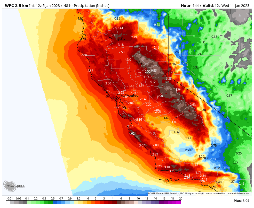 TahoeWeather's tweet image. While everyone was freaking out about the "bomb cyclone" that brought a typical Sierra snowstorm. I'm over here wondering why no one is focused on 4-6" of rain that could fall below ~7k' Mon-Tue from a warm/wet storm, on top of all the fresh snow &amp;amp; a saturated ground &amp;amp; snowpack👀