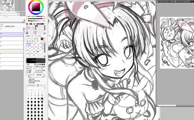 ポーズと構図はこんな感じだとして、顔を似せていかねば^^; 