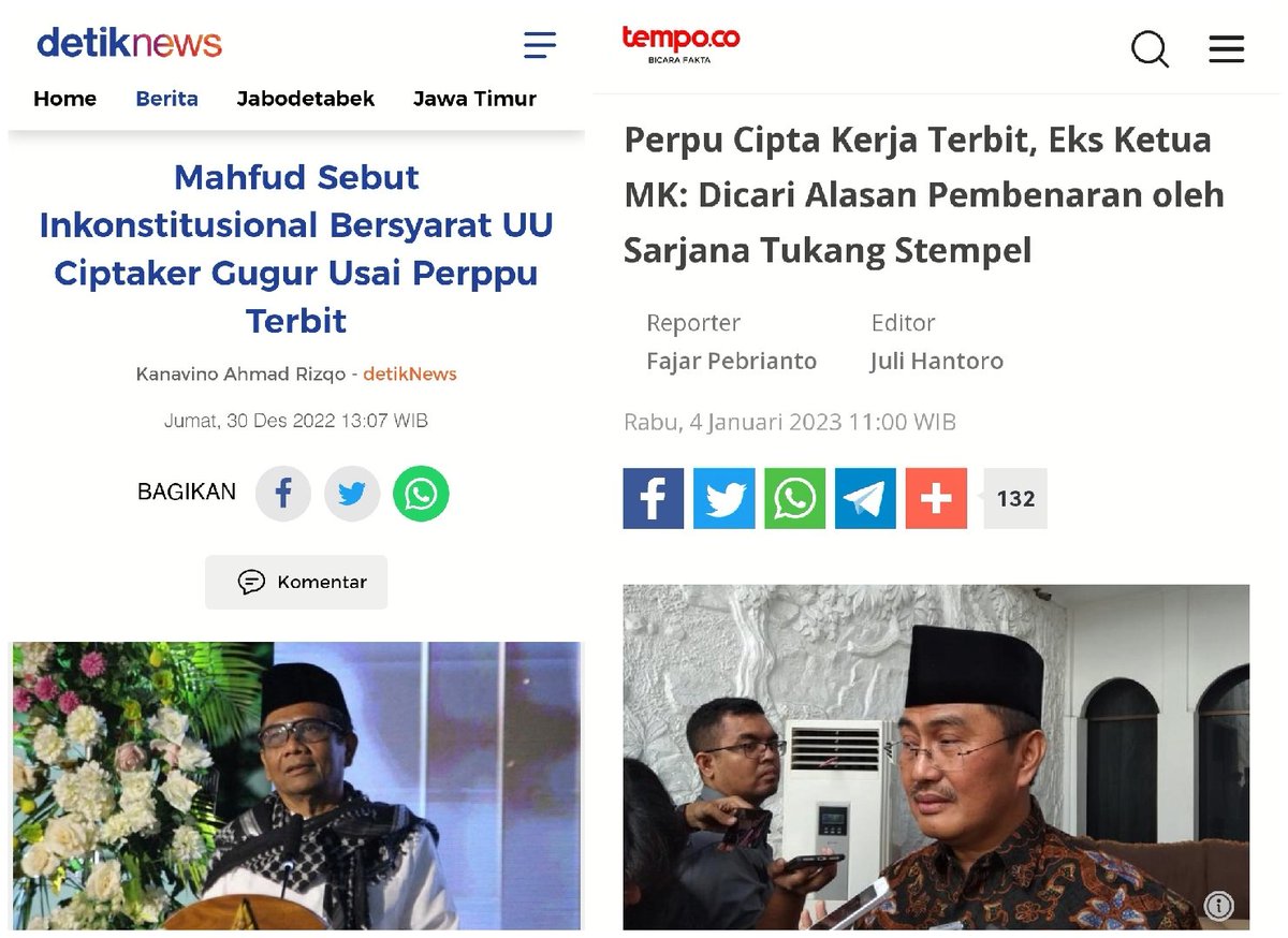 Prof Jimly sbg mantan hakim MK, sindir intelektual yg bela perpu Ciptaker sbg sarjana tukang stempel

Prof Jimly= retweet
Prof Mahfud= like
