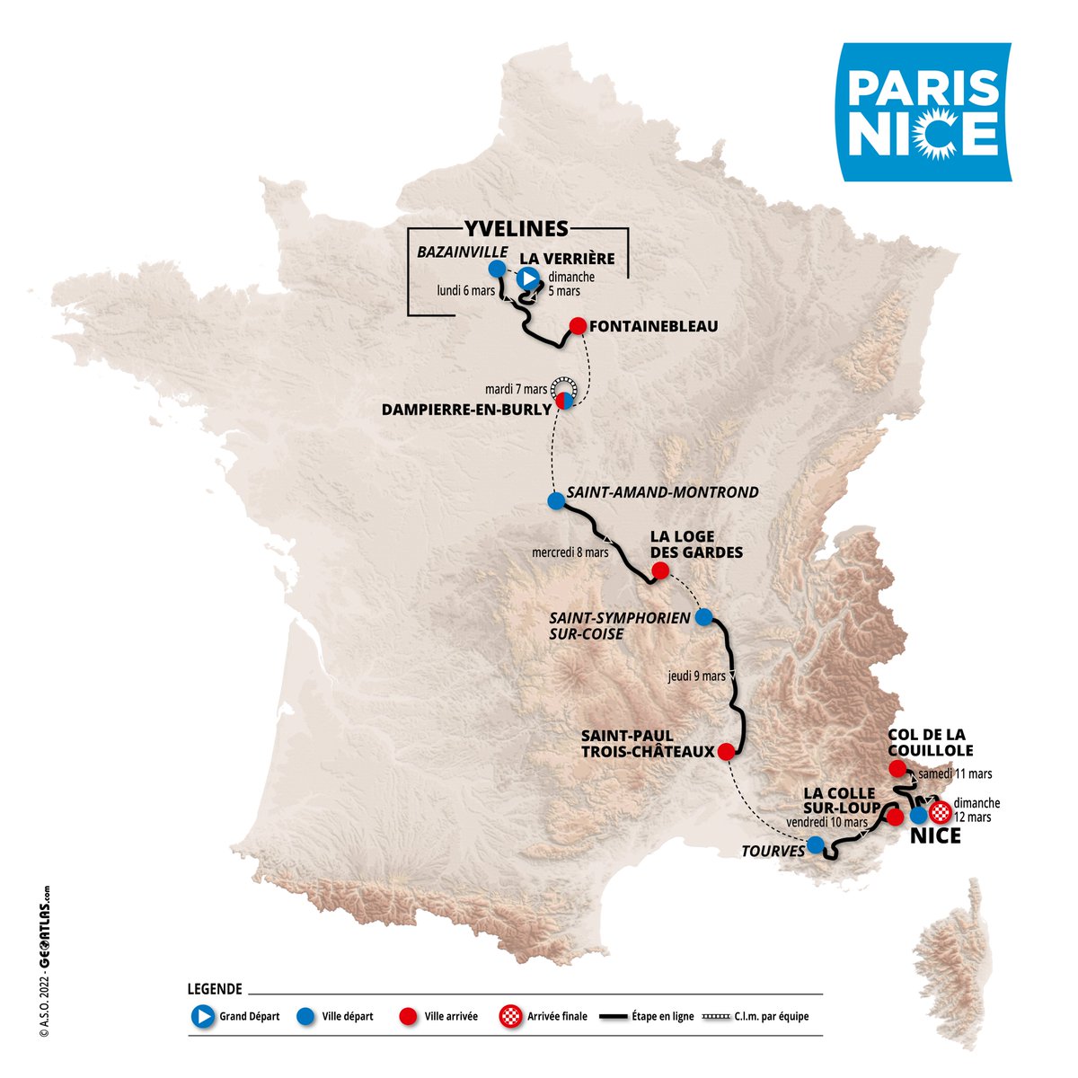 MaillotjauneLCL's tweet photo. 👉Voici le parcours officiel de la Course au Soleil💛
Alors, vous êtes prêts pour le 1er grand rendez-vous de la saison cycliste 2023 ? 🤩 #ParisNice https://t.co/HBYMkQ512c