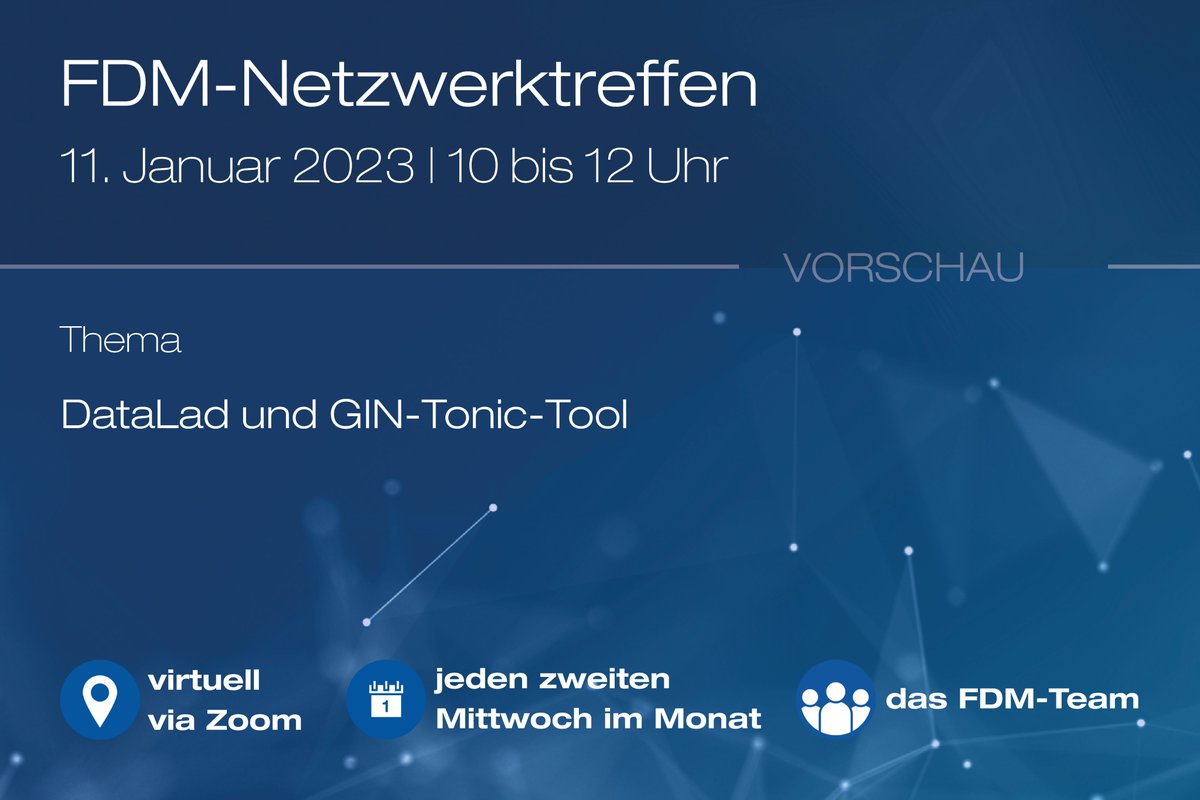 Das offene #FDM-Netzwerktreffen an der @RWTH ist dir noch kein Begriff?👀 Dann wird es höchste Zeit!⌛️ Nächste Woche geht es um @datalad & das GIN-Tonic-Tool🍹 Alle Infos zum nächsten #Netzwerktreffen gibt's auf dem FDM-Blog🔽 🆕blog.rwth-aachen.de/forschungsdate… #FDMRWTH #RDM