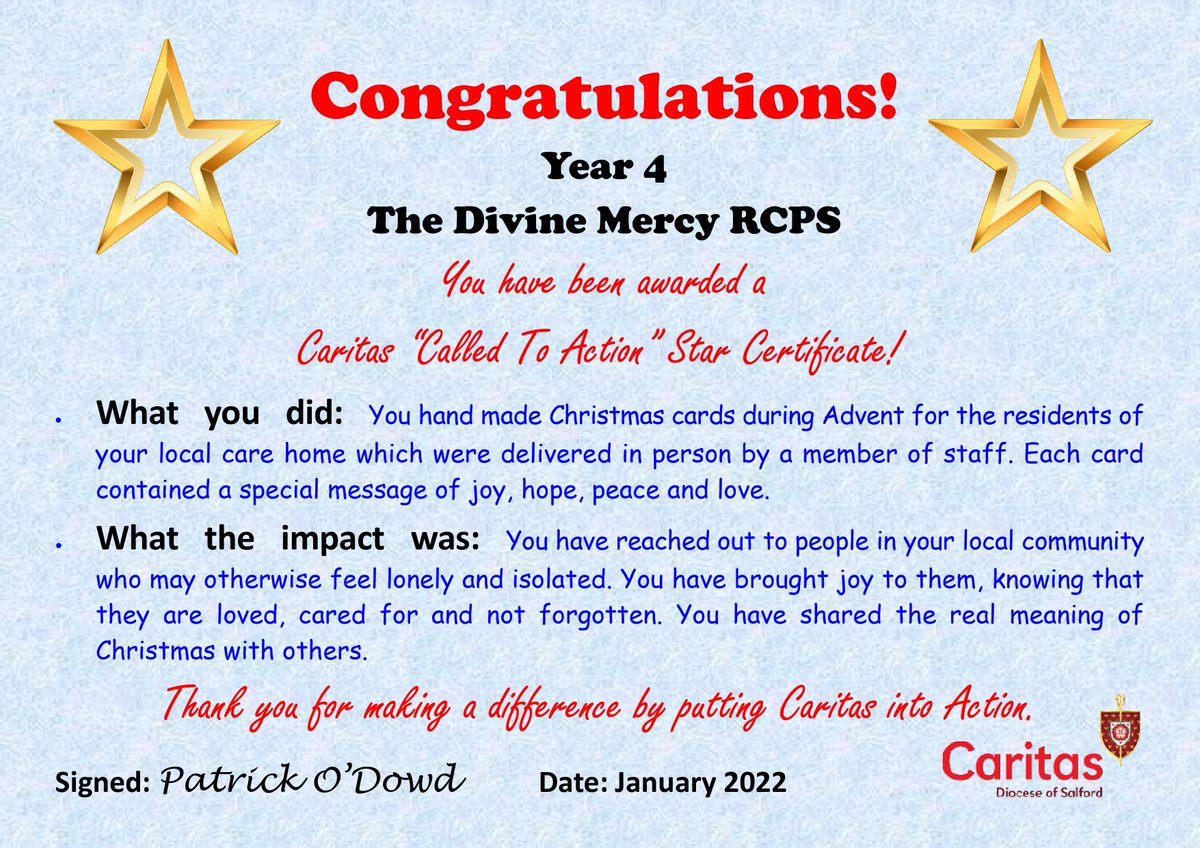 TDM_school's tweet photo. CARITAS

Well done to all of year 4 for the lovely Christmas cards they made for the residents of a local care home! https://t.co/QElDhZFAZe