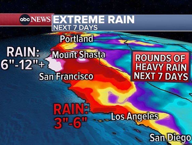 Ginger_Zee's tweet photo. This Saturday/Sunday will be a drenched again in coastal and Northern California — especially just south of Eureka Fort Bragg, including Ukiah. Stay safe everyone. @Wx_Max @DanAmarante #rain #floodpotential https://t.co/aQ9UQkuyi2