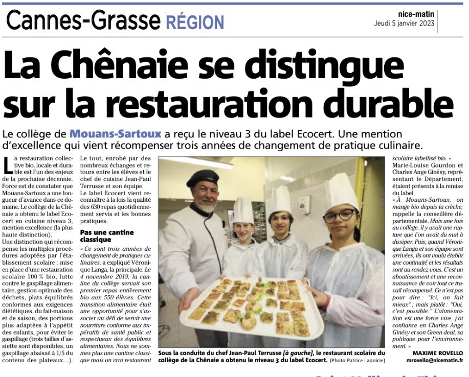 A Mouans Sartoux tous les enfants de la crèche de l’école et du collège déjeunent 100% Bio à la cantine et c’est unique en France … mais c’est possible et facilement replicable! n’hésitez pas à nous contacter si vous voulez de l’aide pour vous lancer