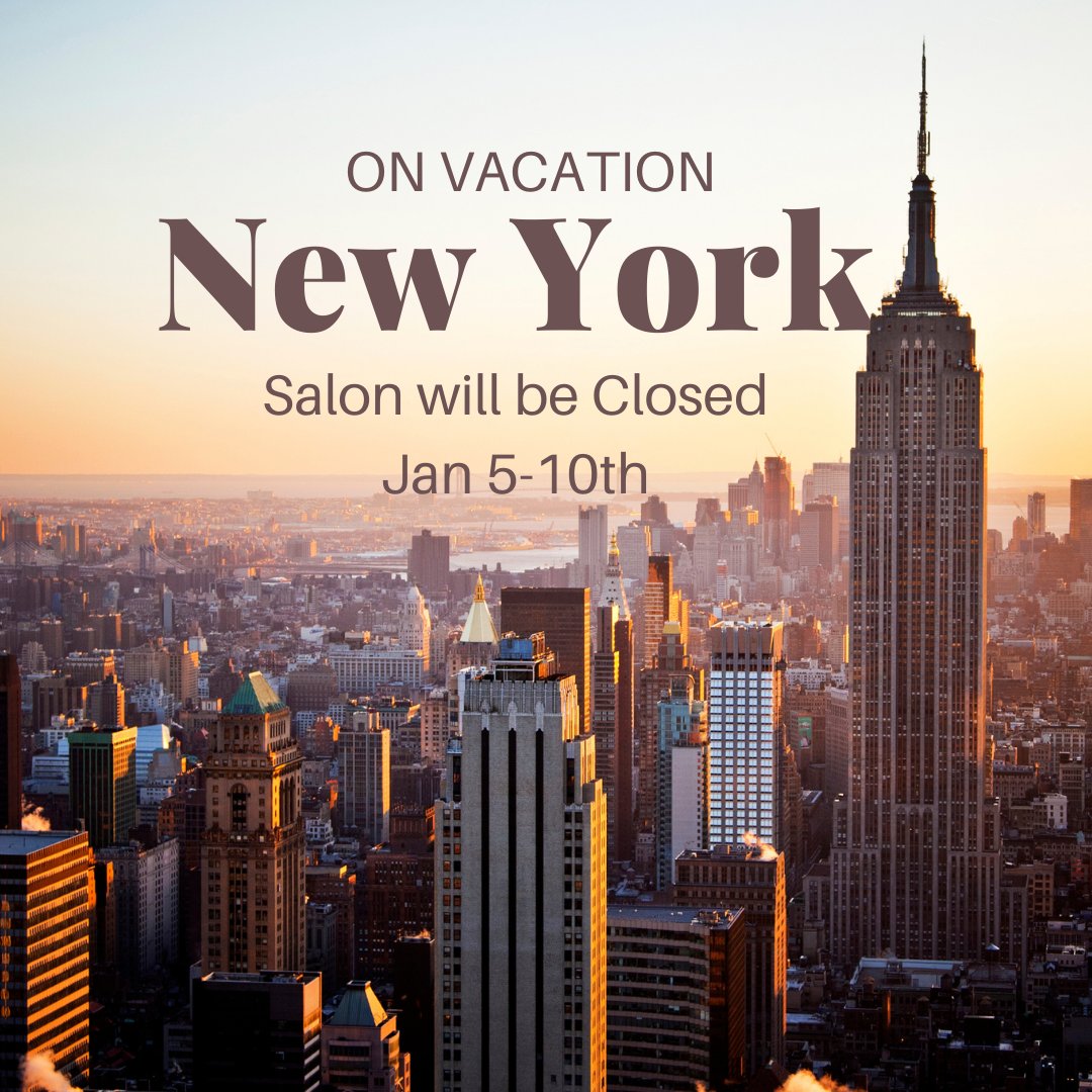 FabMadeSalon's tweet photo. ON VACATION! 
Friendly Reminder the Salon will be Closed Jan 5-10th. We will return all calls, text messages and email starting Jan 11th. 

Please feel free to book an appt on our website: https://t.co/2xNeWRVAOt https://t.co/VZrpFulPUq