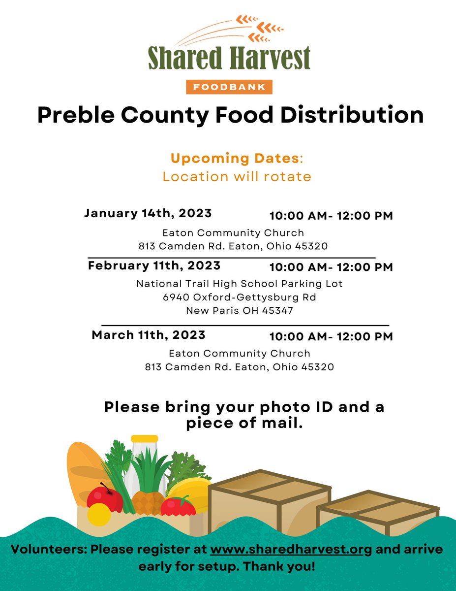Preble County Distribution tomorrow.