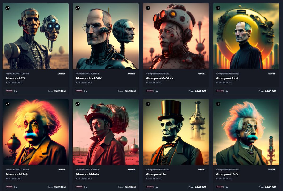 freakingmachine's tweet photo. Join the revolution of digital art collectors and own a piece of the future with my limited Atompunk edition NFTs. @RmrkSingular 
#crypto #digitalcollectibles #NFT #digitalart #NFTs #cryptoart

https://t.co/SCUZtQVDxO https://t.co/06D7d3afHy