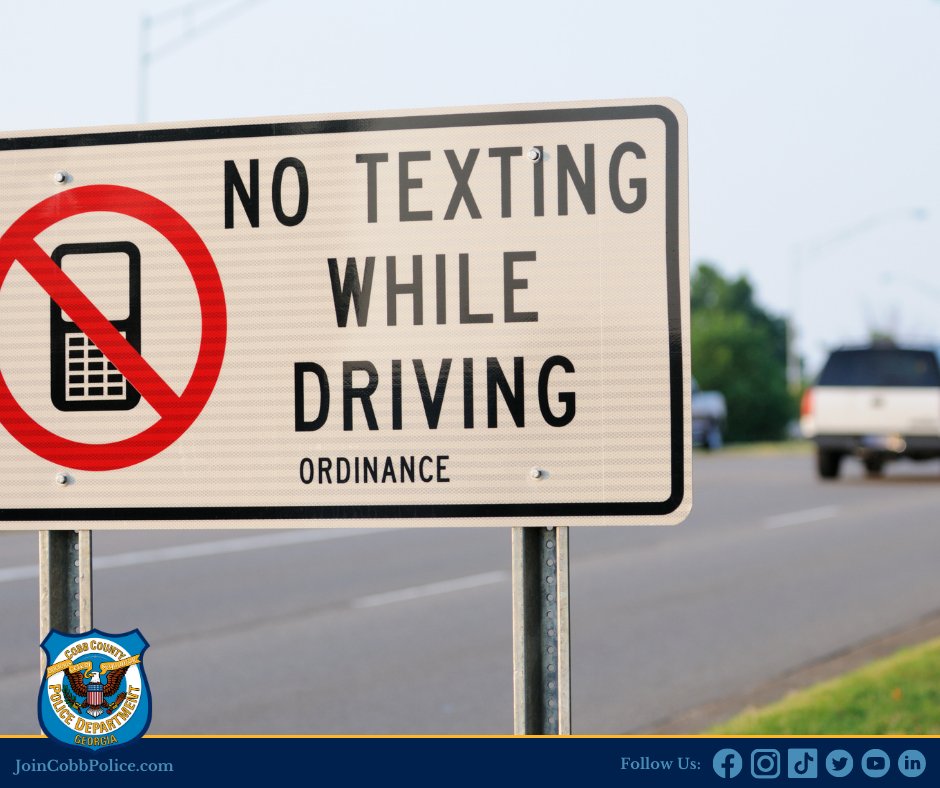 According to the National Highway Traffic Safety Association (NHTSA), in 2019, more than 3,100 people were killed in accidents attributed to distracted driving.

Be aware of your surroundings and put your phone down. That text can wait!

#CobbPD #CobbPolice #CobbCounty