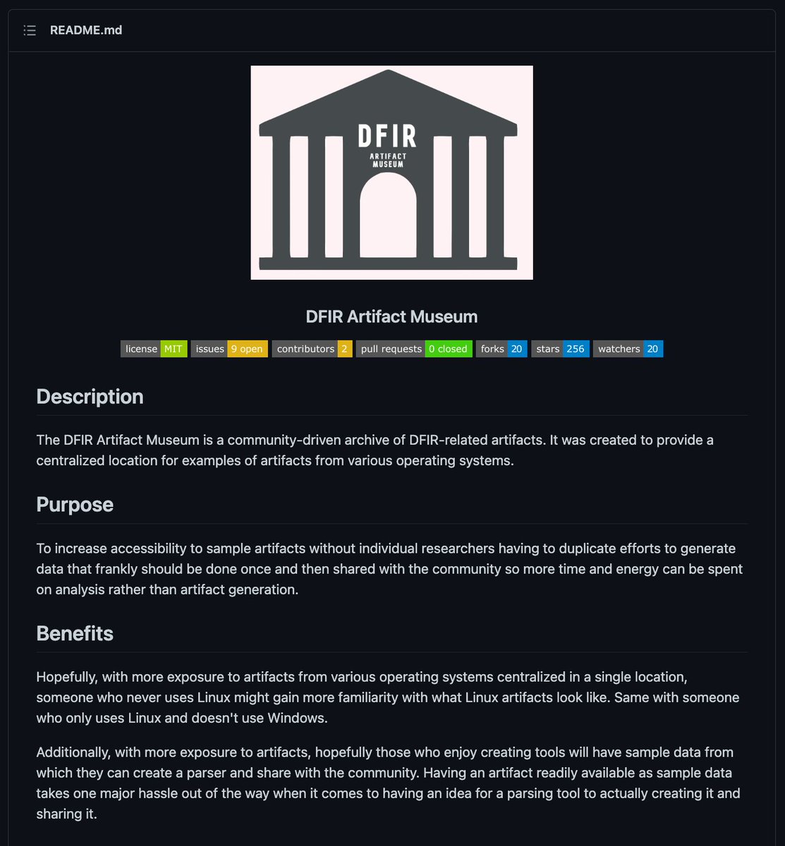 One of my favourite new projects: 
The DFIR Artifact Museum

- repo with artifacts from all versions of various OSs 
- categorized by type

kudos <a href="/bunsofwrath12/">Andrew Rathbun</a>

github.com/AndrewRathbun/…