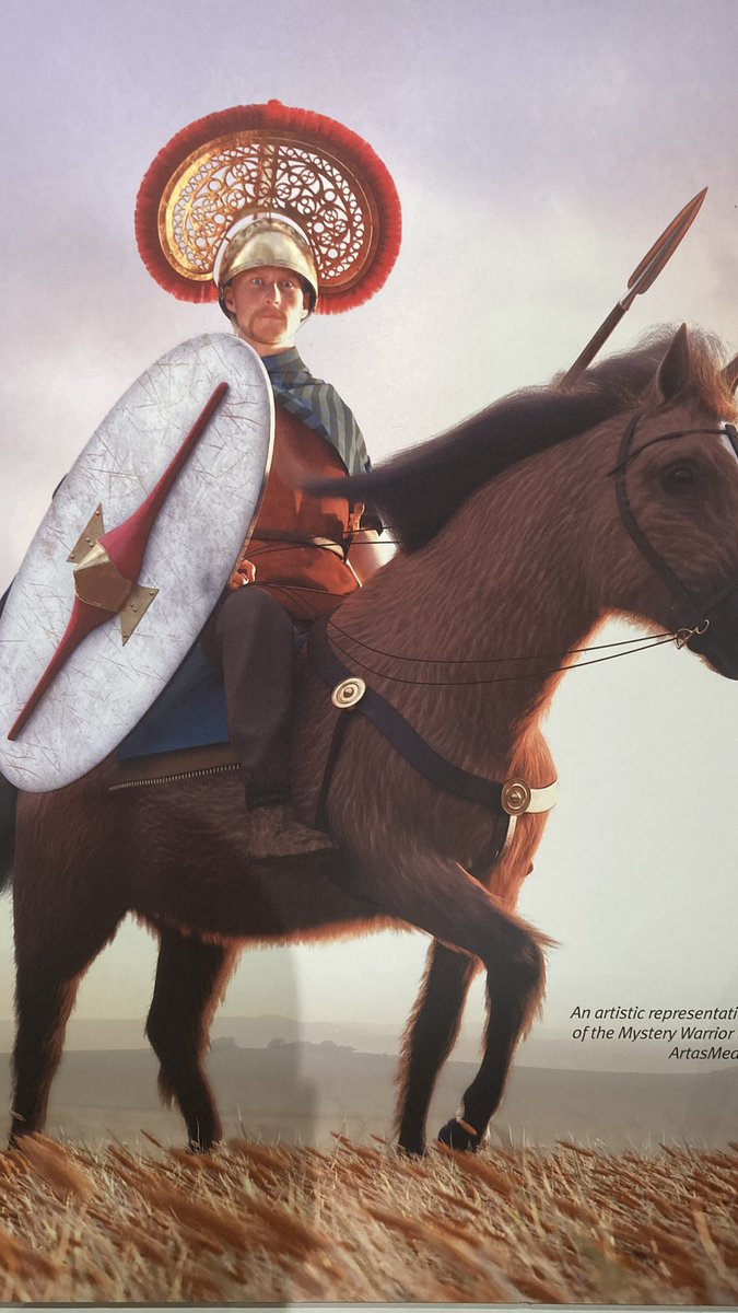 Jorrit_Kelder's tweet photo. The arrival of the Romans did no go unopposed.  Locals may have even had support from Gaul, as the remains of this warrior found at North Bersted May suggest. Buried with his remarkable helmet and “ritually killed” sword, shield and spear, his leg bones suggest he was a horseman. https://t.co/XMk6HIeIgu