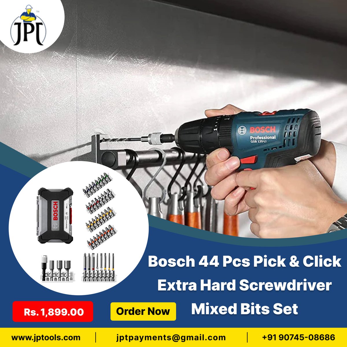 JptTools's tweet image. Bosch 44 Pcs Pick &amp;amp; Click Extra Hard Screwdriver Mixed Bits Set
.
#Bosch #ExtraBits #heavyuse #extrahard #besttools #screwdriver #ScrewdriverSet #industrieservice #labour #commercial #joherelectricpowertools #jpttools #jptheavyduty #jptpowertool #industries #vehicles #JPT