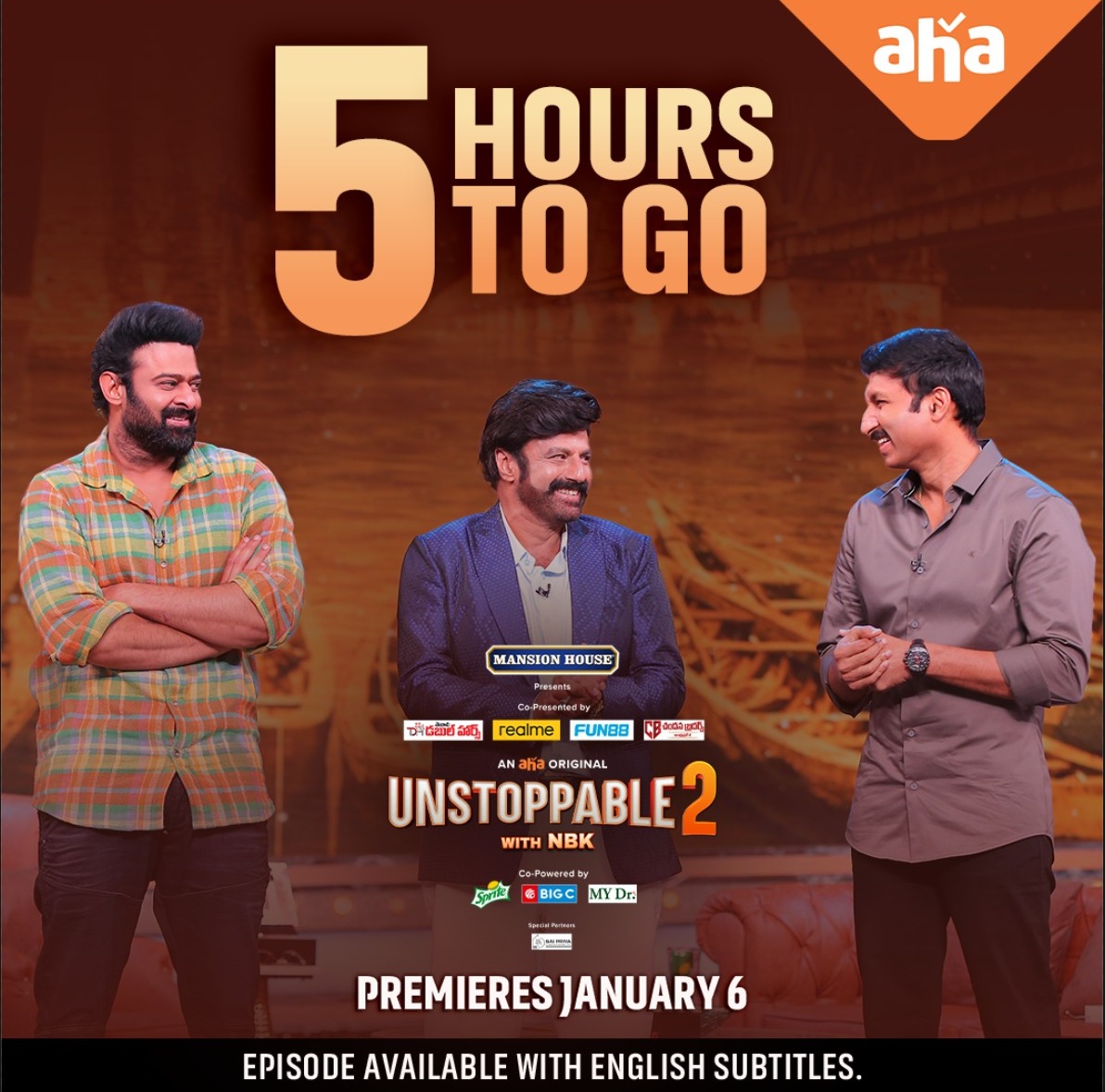 Inkoka 5 hours lo, <a href="/YoursGopichand/">T Gopichand</a>  and #Prabhas𓃵  chesina allari ni witness cheyyadaniki ready ga undandi. It's going to be suuperrr funn!🥳
#PrabhasOnAHA #UnstoppableWithNBKS2  #NBKOnAHA #NandamuriBalakrishna #MansionHouse <a href="/tnldoublehorse/">Tenali Double Horse</a> <a href="/realmeIndia/">realme</a> <a href="/Fun88India/">Fun88 India</a>