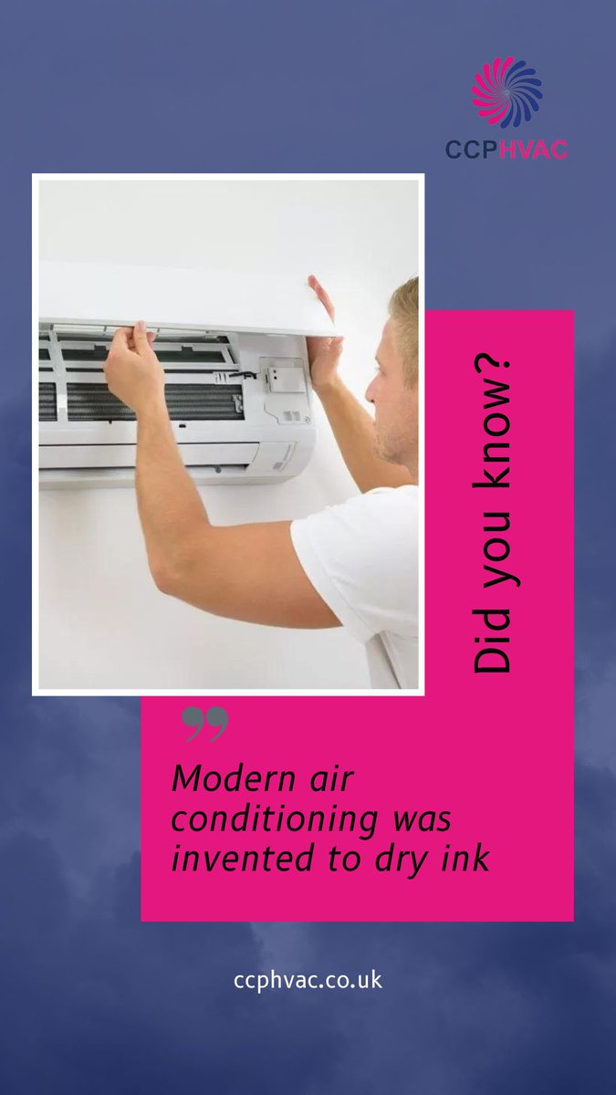 CCPHVAC's tweet image. Surprisingly, the first air conditioner used was created to control humidity at a publishing company rather than for cooling or human comfort. Magazine pages wrinkled &amp;amp; deformed due to the high humidity levels which prevented the ink from fully drying, causing it to smear.