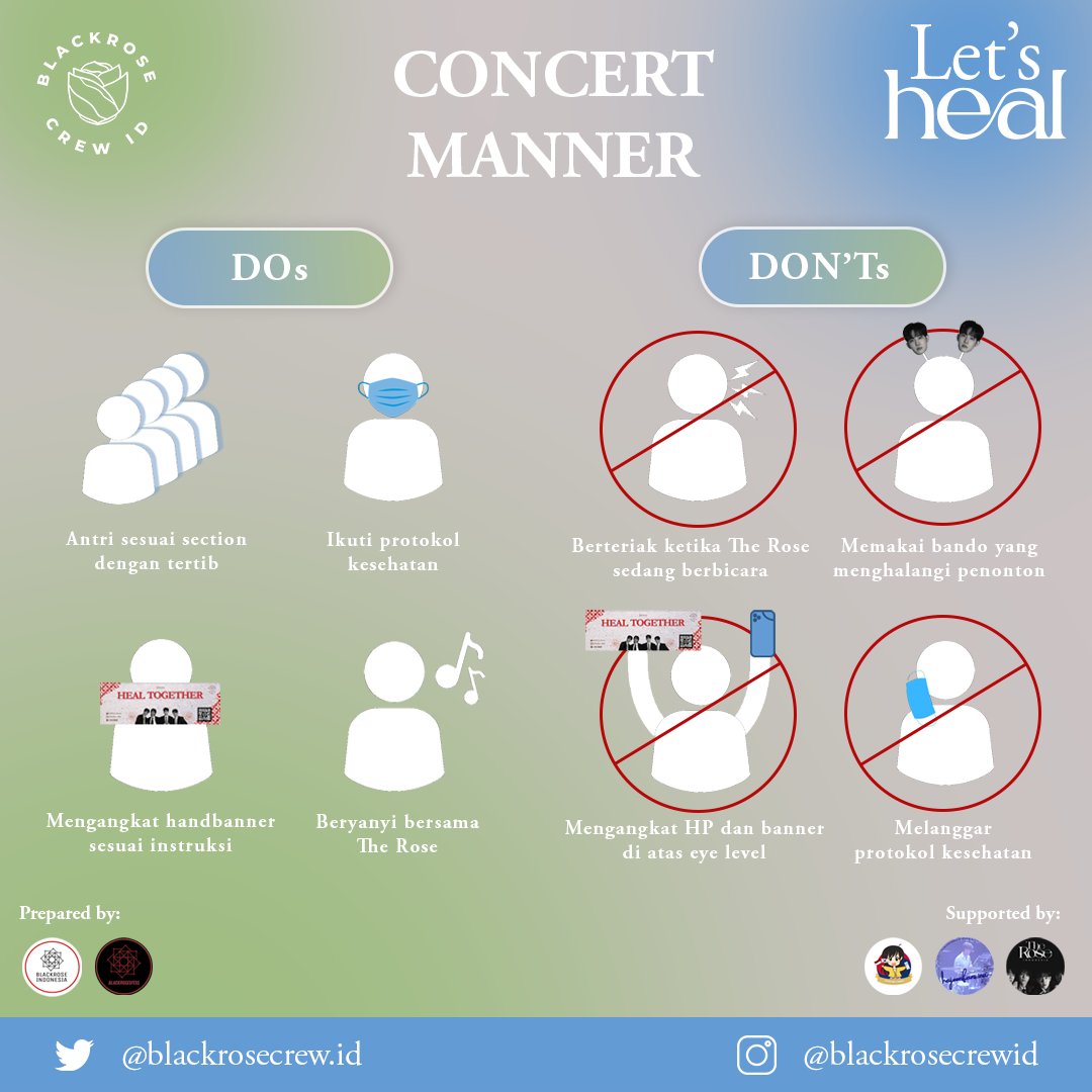 BlackroseCrewID's tweet photo. Besok konser guyssss!!! Are you guys excited?

Sebelum ngonser, alangkah baiknya kita simak CONCERT MANNER GUIDE dulu yuk supaya nontonnya lebih nyaman dan seru!

Jika nanti di venue ada yang melanggar concert manner guide, yuk sama-sama kita ingatkan dengan baik! ^^ https://t.co/mIjGs8mM09