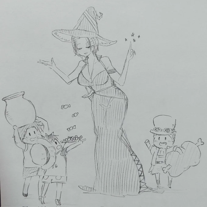 魔女🍶と拾い子👒🔥🎩が見たいと思って描いた私得落書き
※🍶女体化 