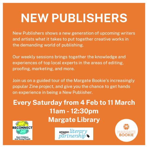 MargateBookie's tweet photo. We're back from our winter hibernation and thrilled to announce that we're starting our New Publishers programme, funded by @kent_cc #ReconnectKent and @Amazon Literary Partnership.

Head to https://t.co/BQ4j5VN5NN for more.

#AmazonLiteraryPartnership #KentLibraries #Margate https://t.co/jLMo5Vmj2u